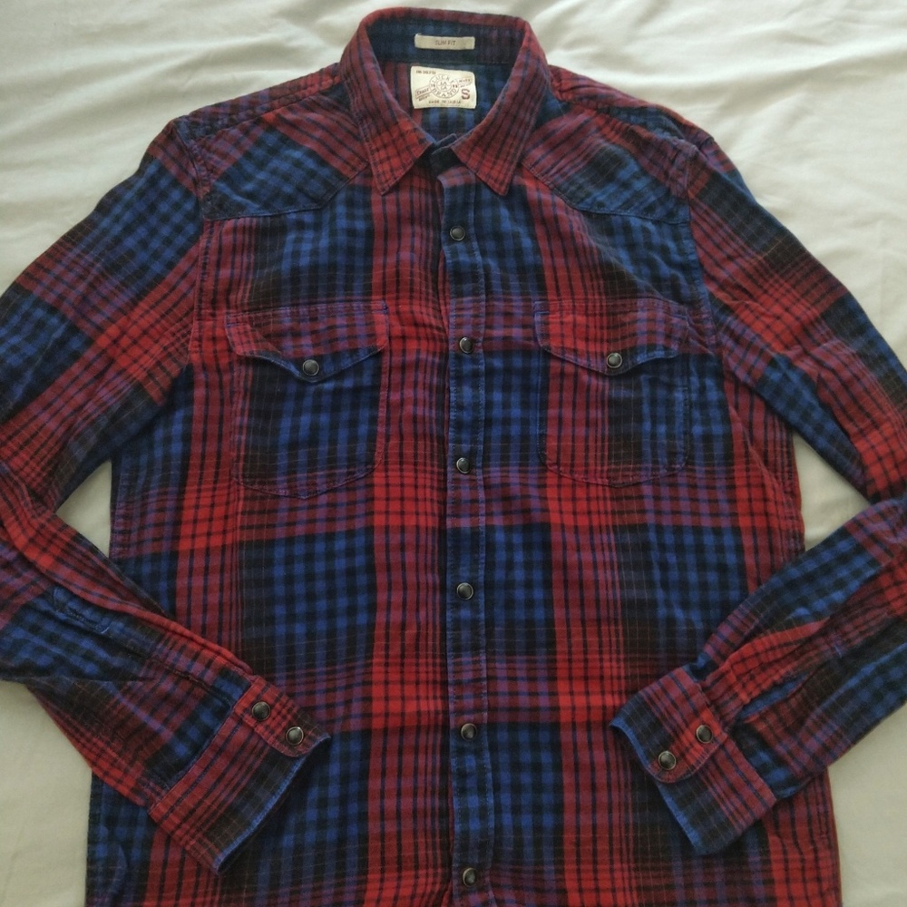 Lucky Brand Slim Small Flannel Blue & Red